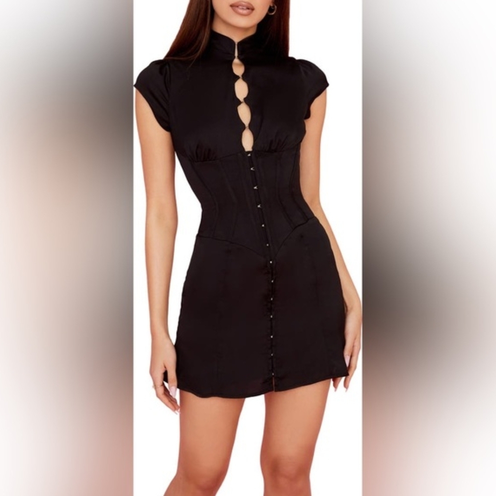 House of CB Black Mini Dress with Corset Waist